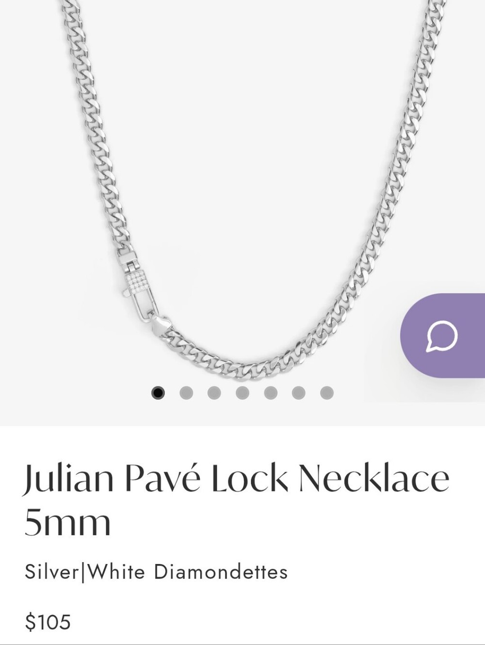 Melinda Maria Pavé Lock Necklace 5mm - Silver with White Diamonettes